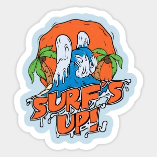 Surf's Up Surfing Ocean Waves Palm Tree Retro Design Sticker